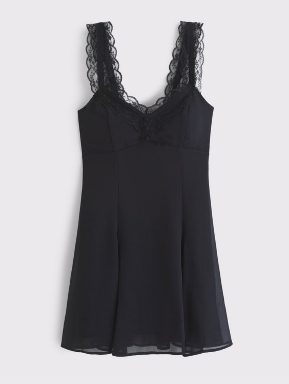 Abercrombie & Fitch Bra-Free Lace-Trim Button-Through Mini Dress | Black | XL - Picture 8 of 10